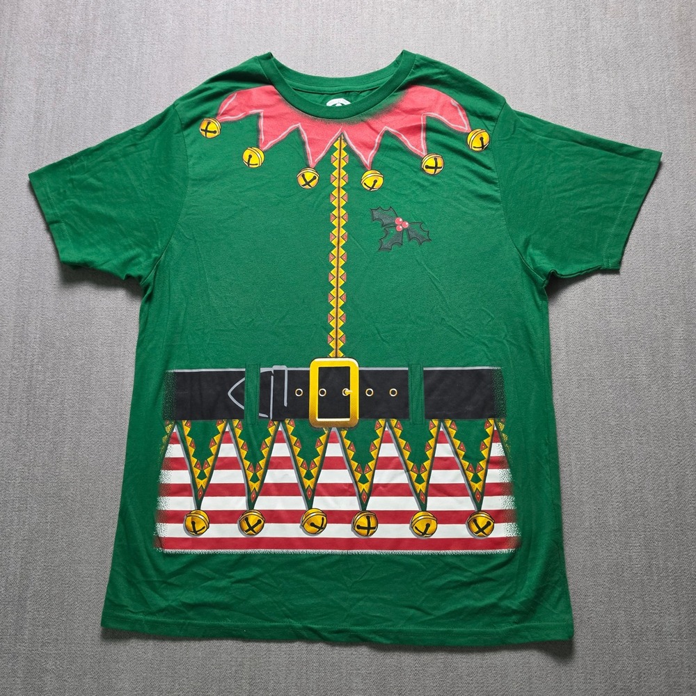 Holiday Time T-Shirt Men Large Green Elf Costume Graphic Tee HT40200/B